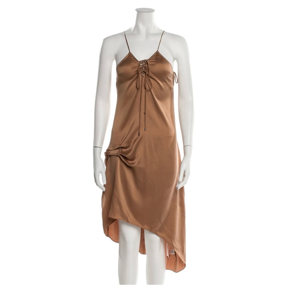 Haute Hippie Womens Brown Lace Up Silk Dress Size 4 NWT